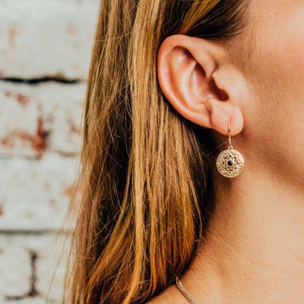 MURKANI Andalusia Small Hanging Earring Black Spinal Stone - 18KT Yellow Gold Plate Earrings - Zabecca Living