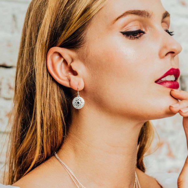 MURKANI Andalusia Small Hanging Earring Black Spinal Stone - Sterling Silver Earrings - Zabecca Living