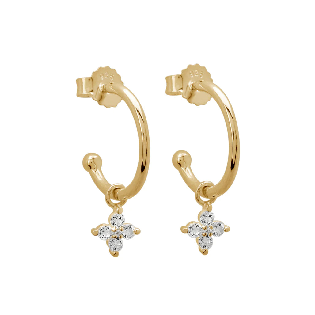 MURKANI Clover Hoop White Topaz - 18KT Yellow Gold Plate Earrings - Zabecca Living