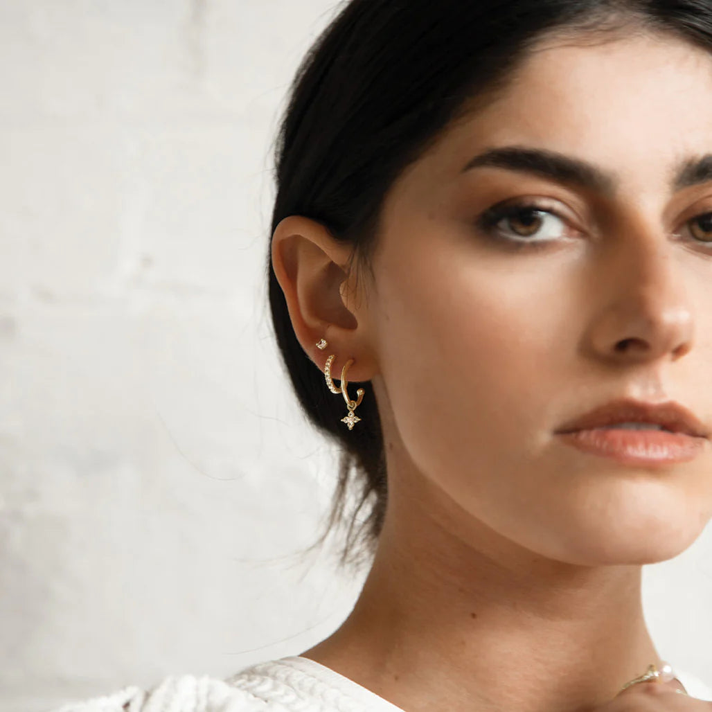 MURKANI Clover Hoop White Topaz - 18KT Yellow Gold Plate Earrings - Zabecca Living