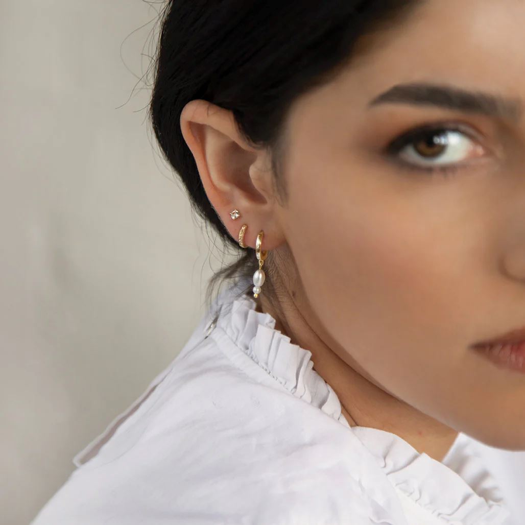 MURKANI Double Pearl Huggies - 18KT Gold Plate Earrings - Zabecca Living