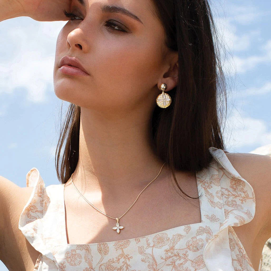 MURKANI Floral Necklace with MOP - 18KT Yellow Gold Plate Necklace - Zabecca Living