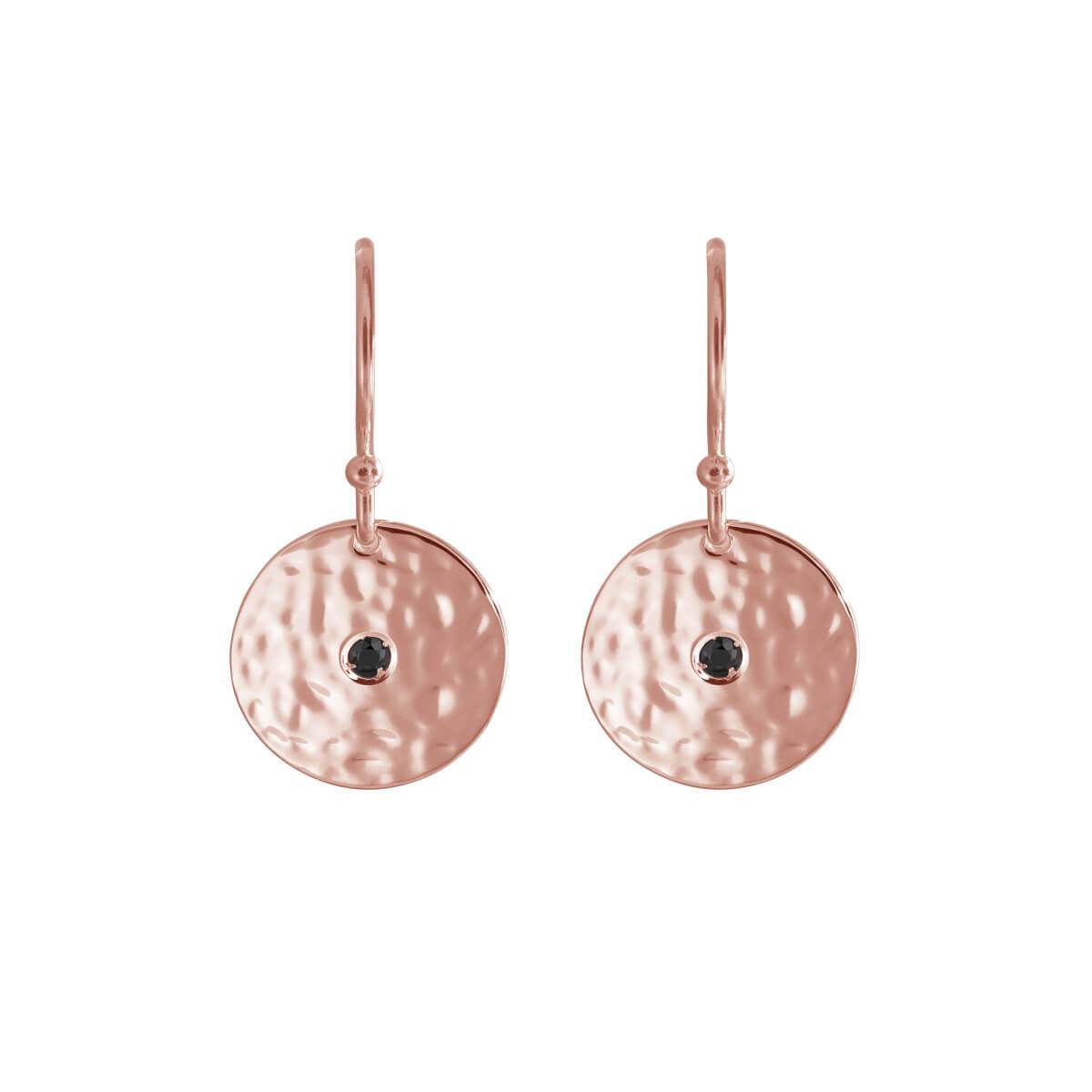 MURKANI Grace Small Disk Earrings Black Spinel Stone - Rose Gold Plate Earrings - Zabecca Living