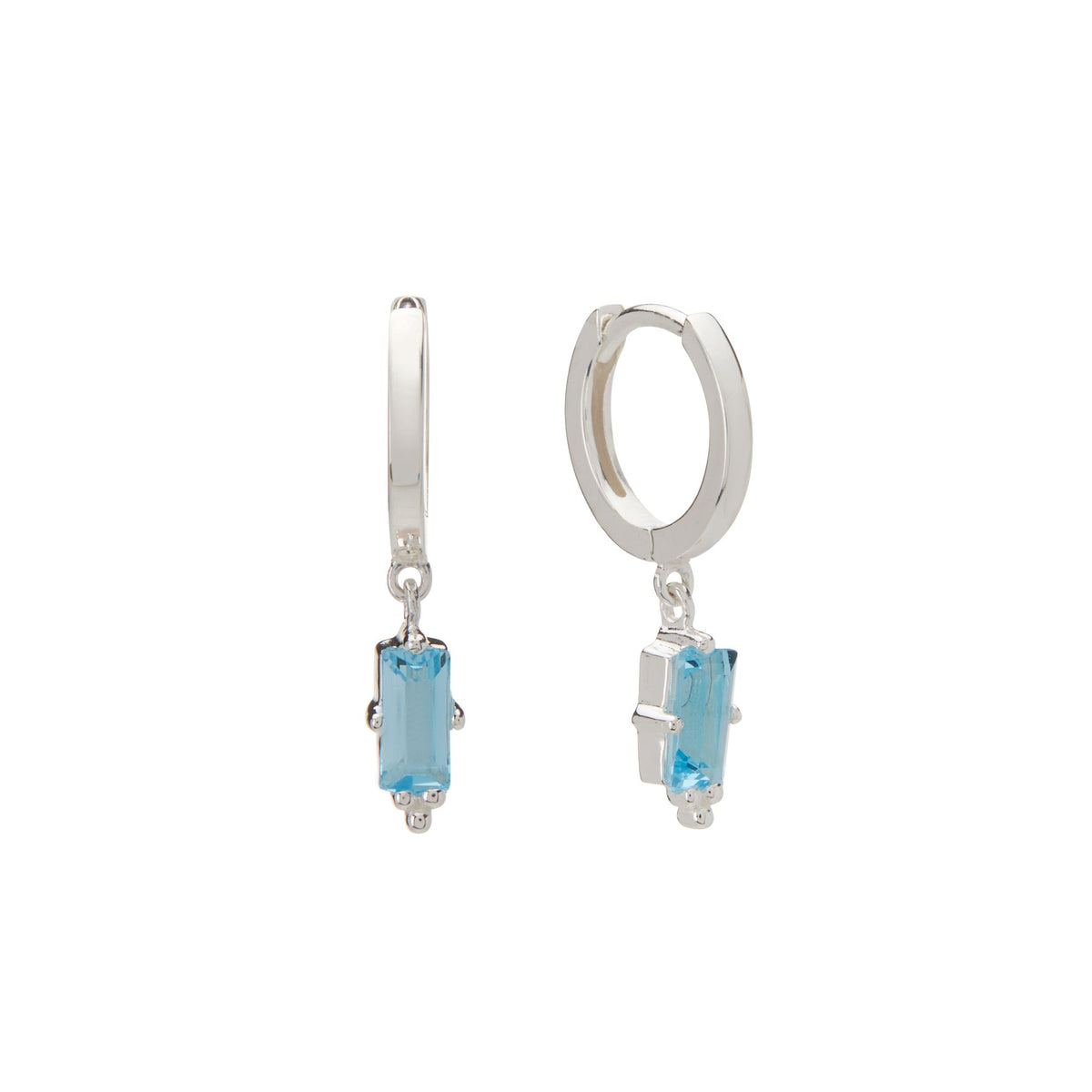 MURKANI Hanging Baguette Blue Topaz Huggies - Sterling Silver Earrings - Zabecca Living