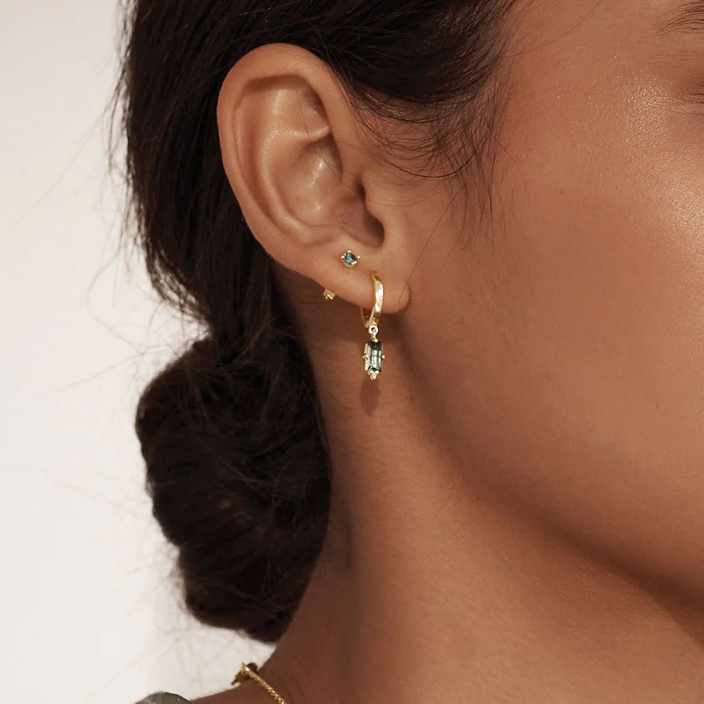 MURKANI Hanging Baguette Green Quartz Huggies - 18KT Gold Plate Earrings - Zabecca Living