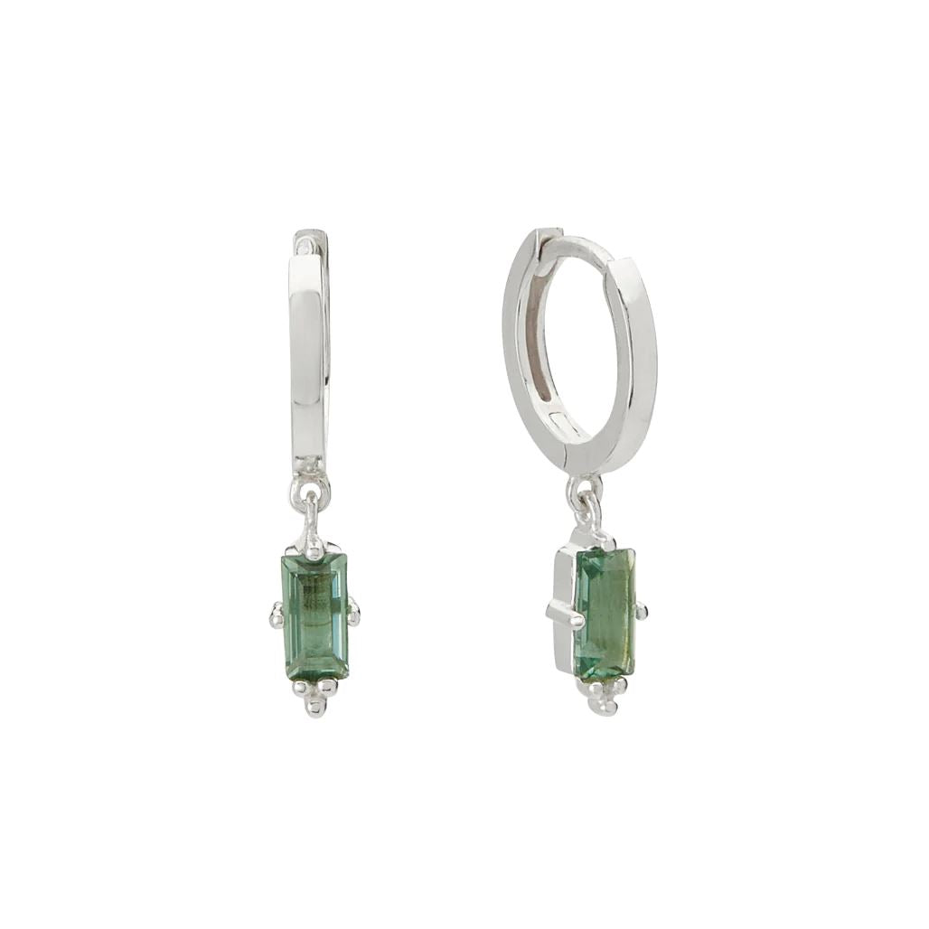 MURKANI Hanging Baguette Green Quartz Huggies - Sterling Silver Earrings - Zabecca Living