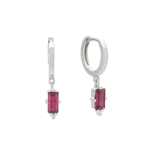 MURKANI Hanging Baguette Pink Quartz Huggies - Sterling Silver Earrings - Zabecca Living