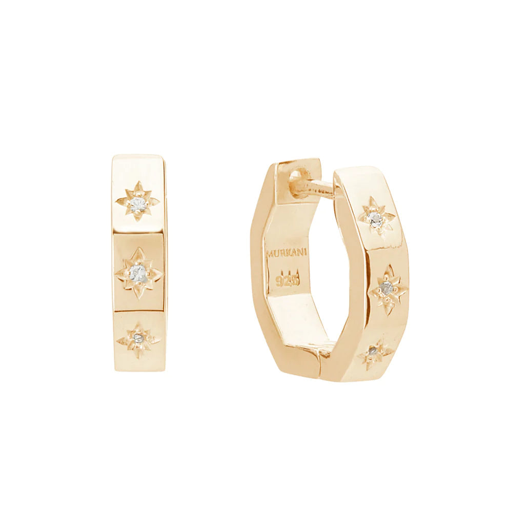 MURKANI Octagonal Huggies White Topaz - 18KT Yellow Gold Plate Earrings - Zabecca Living