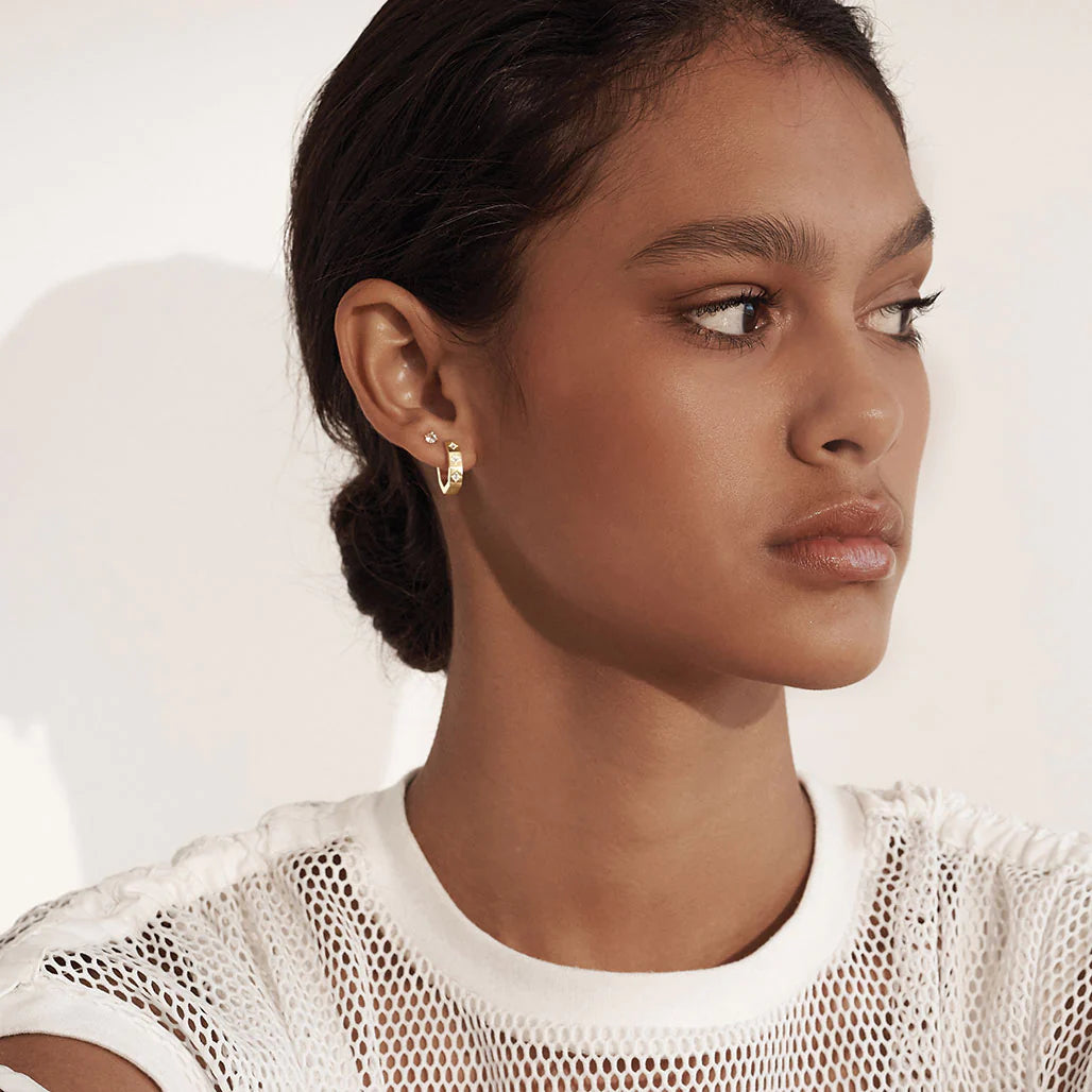 MURKANI Octagonal Huggies White Topaz - 18KT Yellow Gold Plate Earrings - Zabecca Living