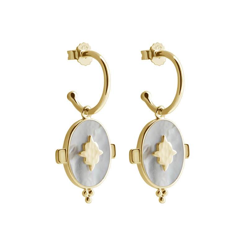 MURKANI Oval Mother of Pearl Earrings - 18KT Yellow Gold Plate Earrings - Zabecca Living