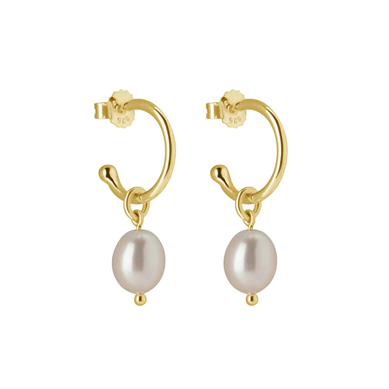 MURKANI Pearl Drop Hoops -18KT Yellow Gold Plate Earrings - Zabecca Living