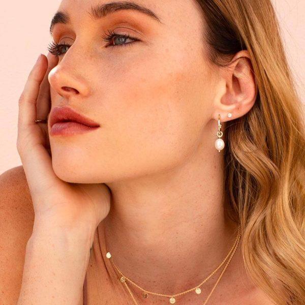 MURKANI Petite Small Hoop Earrings with Pearl drop - 18KT Yellow Gold Plate Earrings - Zabecca Living