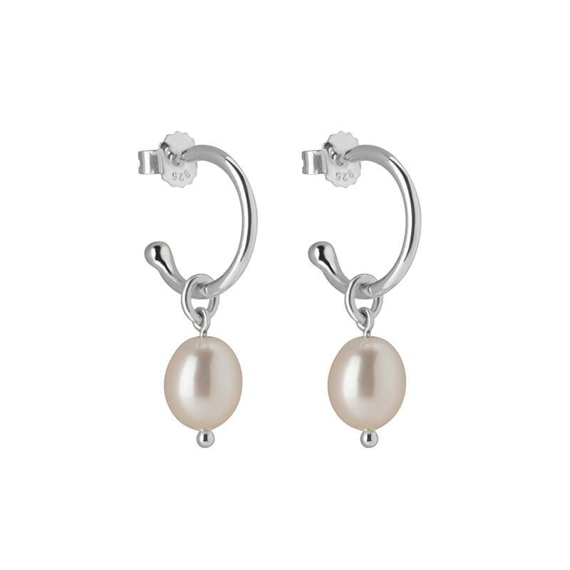 MURKANI Petite Small Hoop Earrings with Pearl drop - Sterling Silver Earrings - Zabecca Living