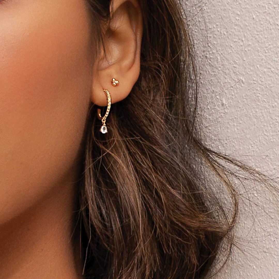 MURKANI Tear Drop Hoops White Topaz - 18KT Gold Plate Earrings - Zabecca Living