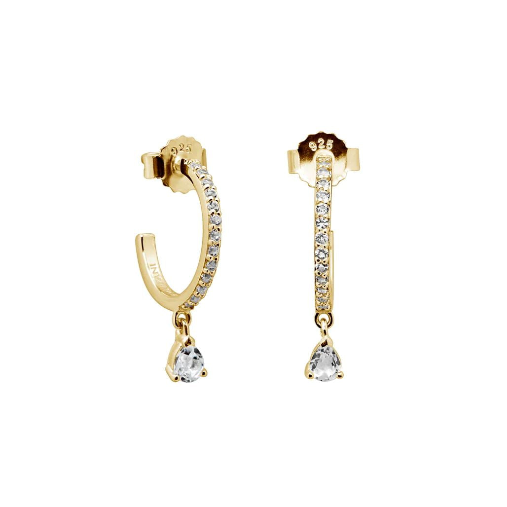 MURKANI Tear Drop Hoops White Topaz - 18KT Gold Plate Earrings - Zabecca Living