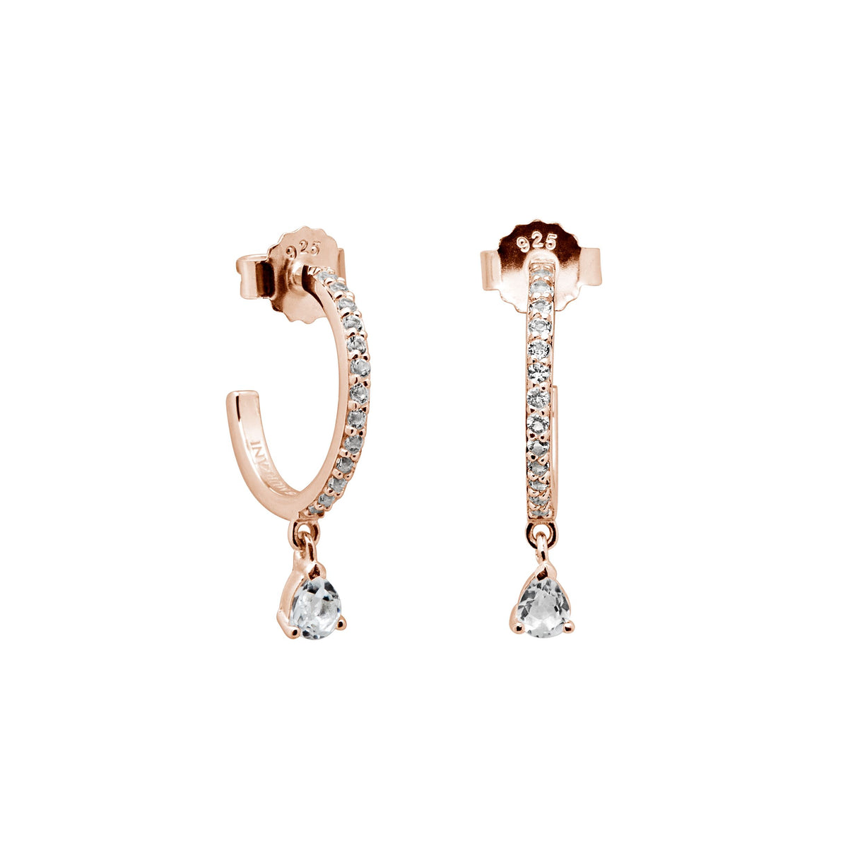 MURKANI Tear Drop Hoops White Topaz - Rose Gold Plate Earrings - Zabecca Living