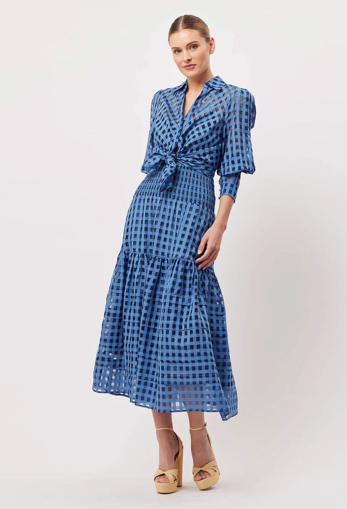 ONCE WAS Antigua Cotton Silk Self Check Shirt - Laguna Shirts &amp; Blouses - Zabecca Living