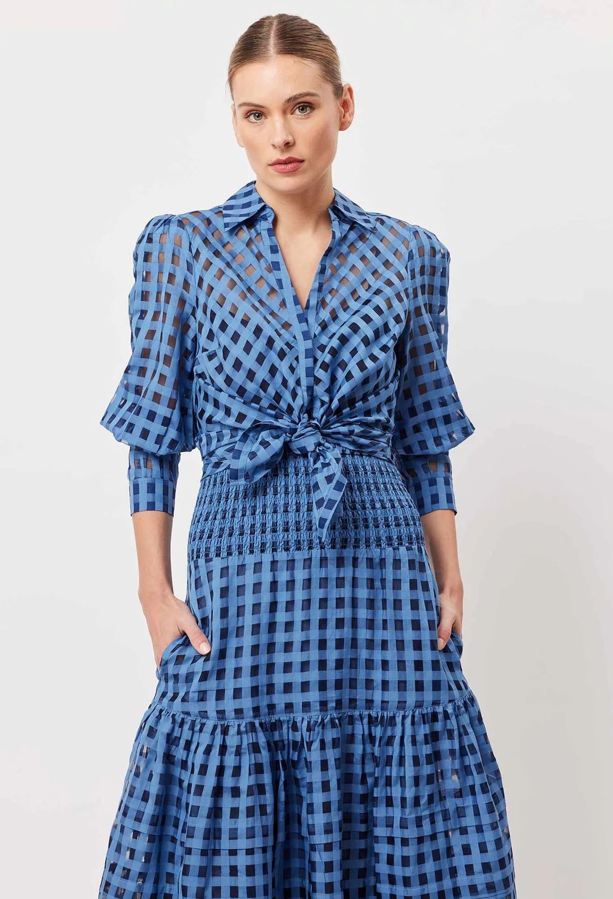 ONCE WAS Antigua Cotton Silk Self Check Shirt - Laguna Shirts &amp; Blouses - Zabecca Living