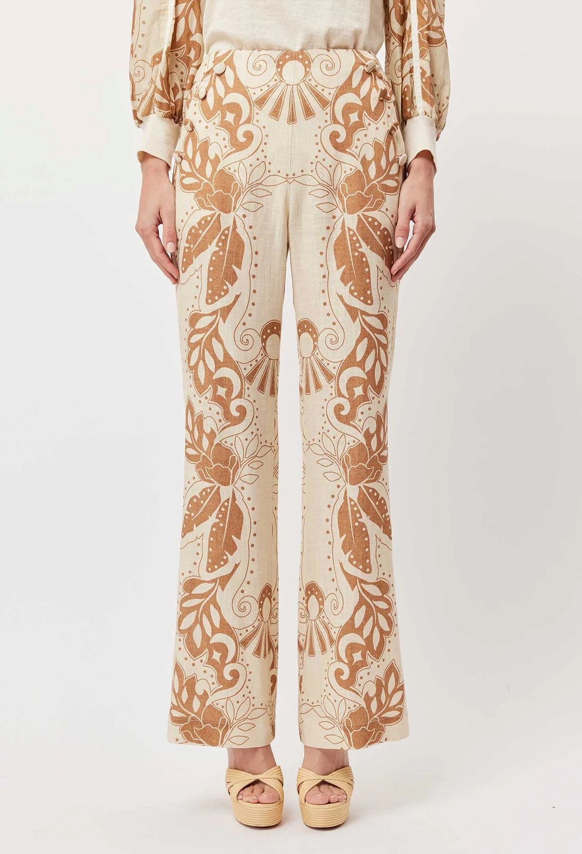 ONCE WAS Flores Linen Viscose Flared Pant - Arena Del Sol PANTS - Zabecca Living