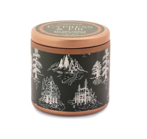 PADDYWAX Holiday 3oz Cypress Fir Tin Candle - Green/White CANDLE - Zabecca Living