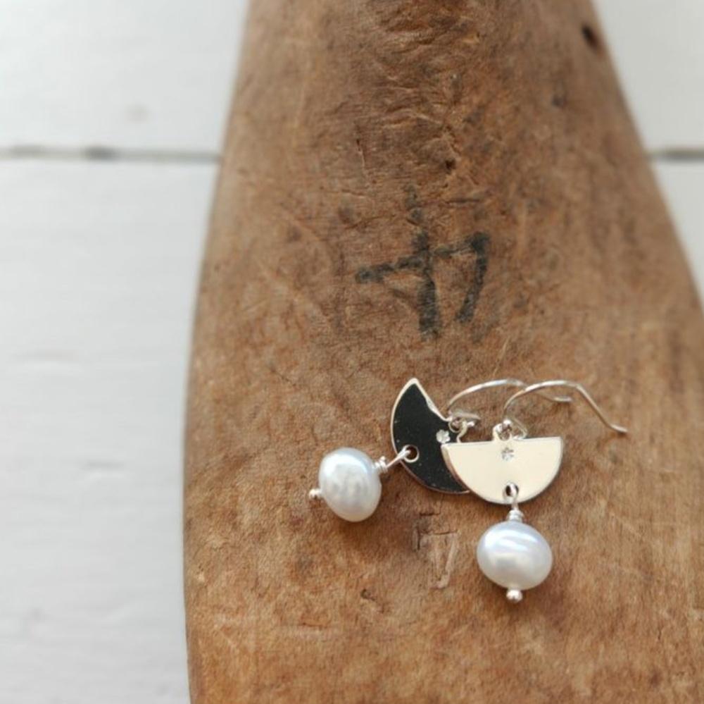 PAIRD Half Moon & Pearl Earrings Earrings - Zabecca Living