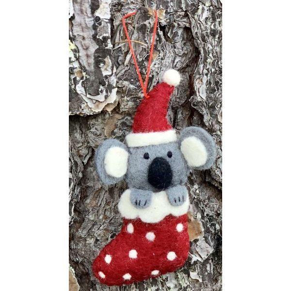 PASHOM Koala In Stocking - Red FESTIVE DECORATIONS - Zabecca Living