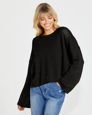 SASS Lily Bell Sleeve Knit Top - Black Jumpers + Knitwear - Zabecca Living