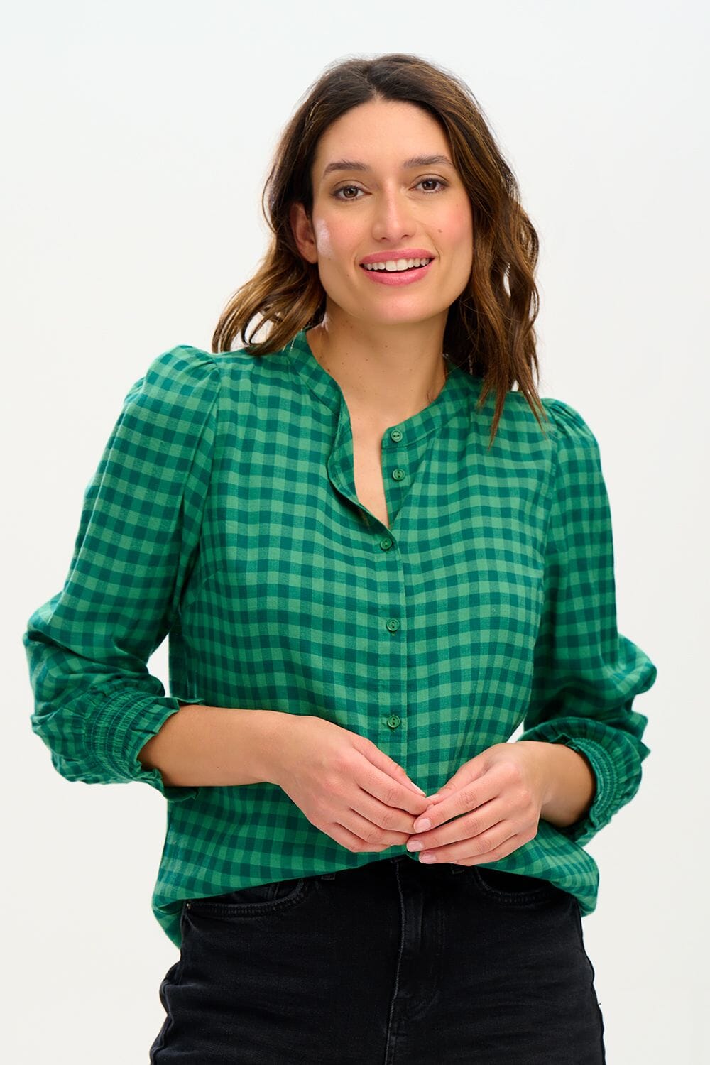 Green gingham 2025 shirt womens