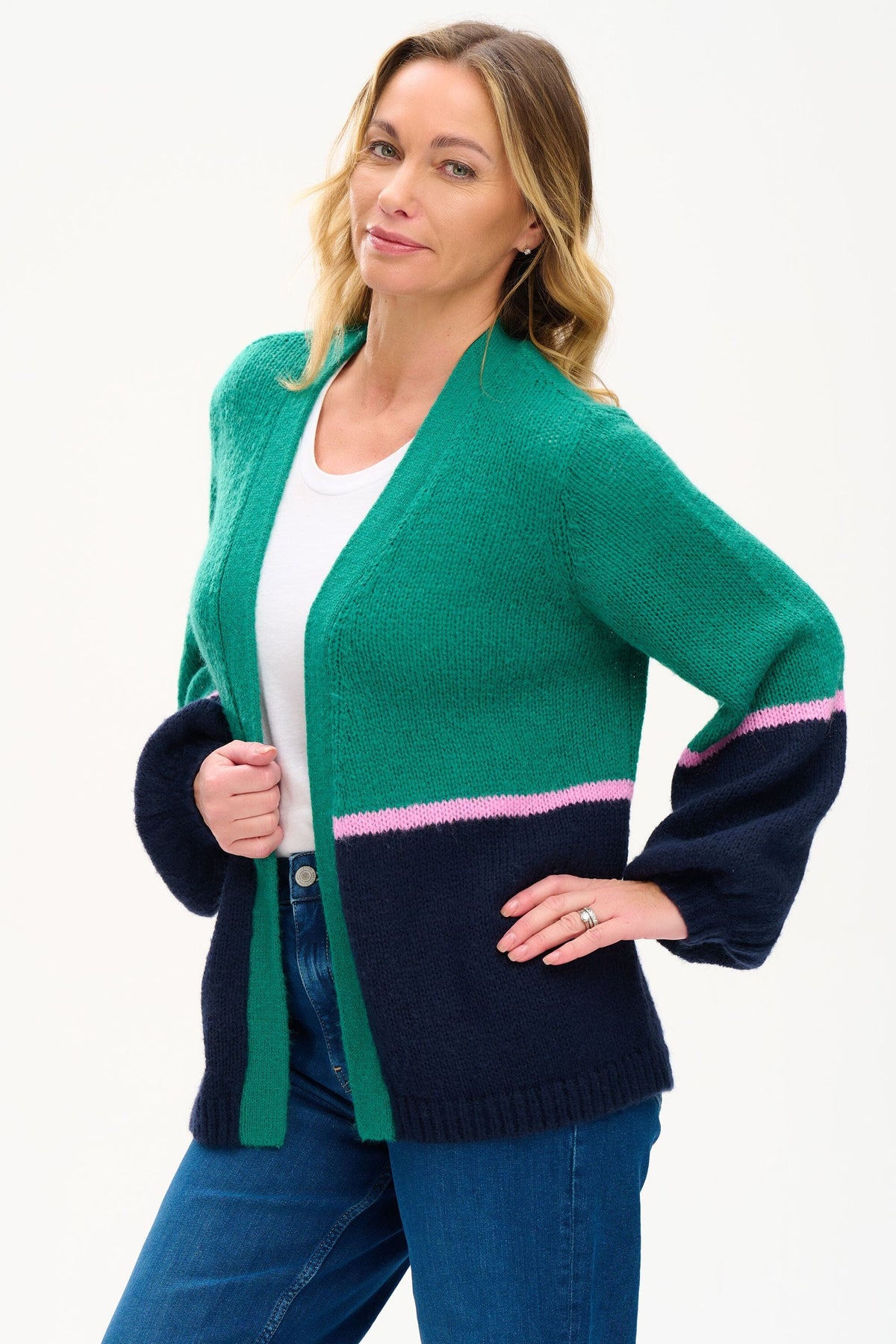 SUGARHILL BRIGHTON Yvette Cardigan - Green/Navy Split CARDIGAN - Zabecca Living