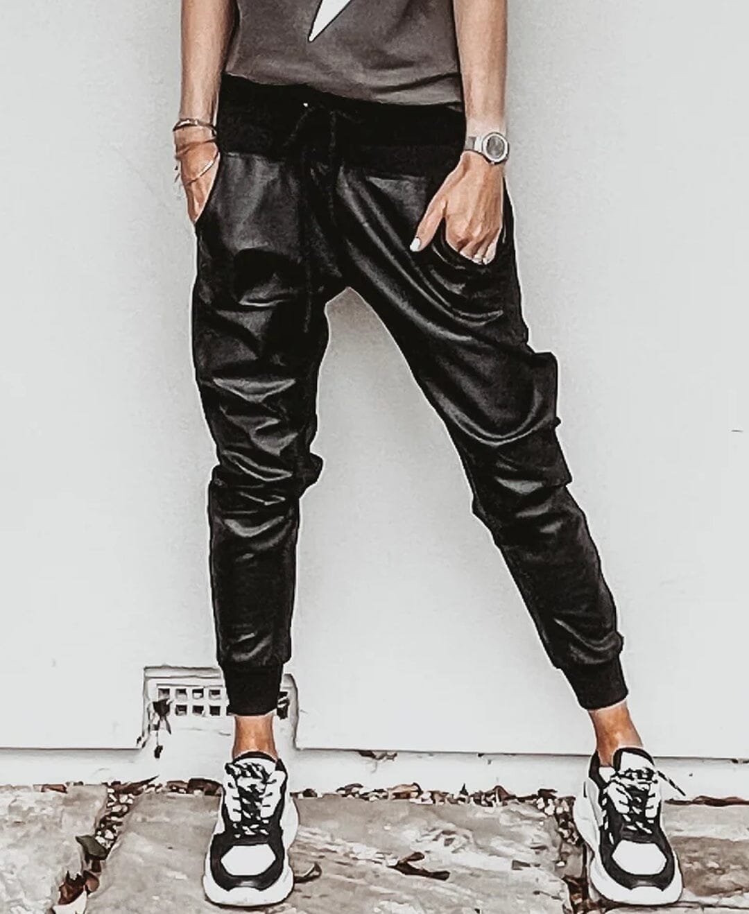 Suzy D London, Vegan Leather Mix Ultimate Jogger - Black