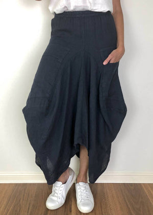 TALIA BENSON Italian Linen Skirt - Navy Skirt - Zabecca Living