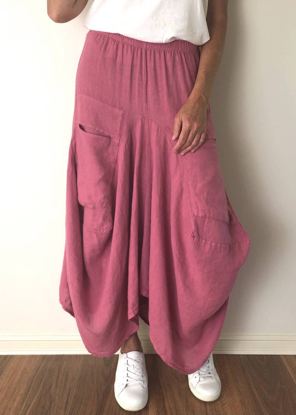 TALIA BENSON Italian Linen Skirt - Rasberry SKIRT - Zabecca Living