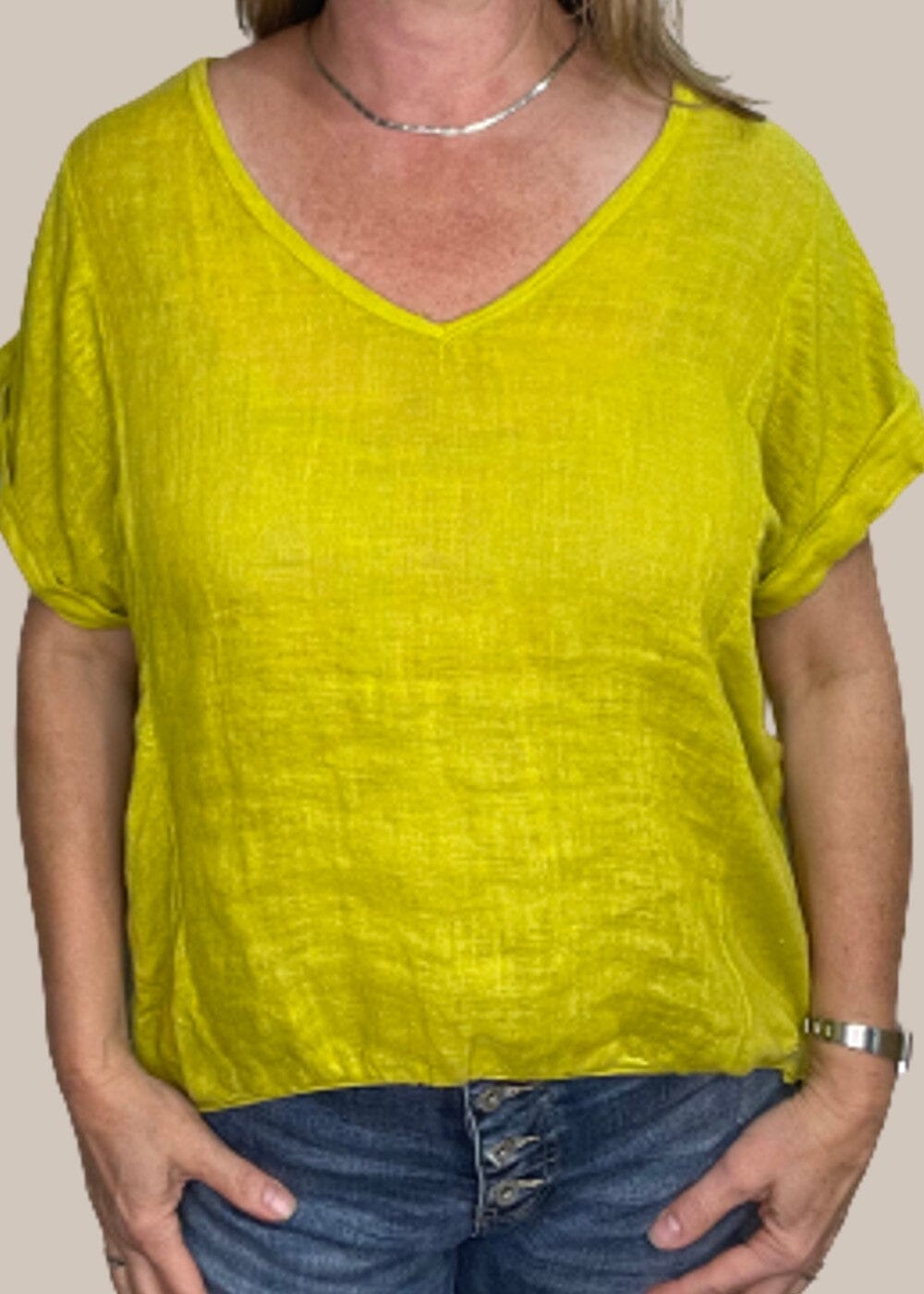 TALIA BENSON Italian Linen T-Shirt With Band One Size - Bamboo Tee - Zabecca Living