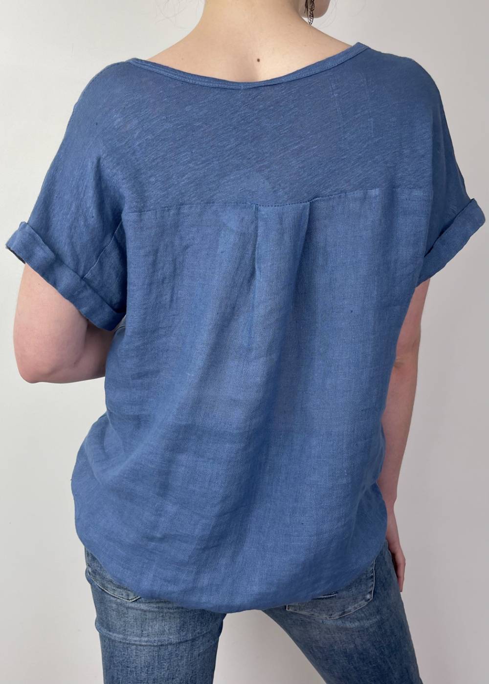 TALIA BENSON Italian Linen T-Shirt With Band One Size - Blue Denim WOMENS TOP - Zabecca Living
