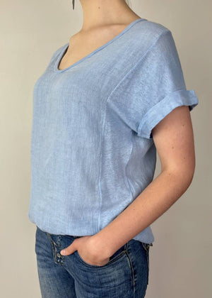 TALIA BENSON Italian Linen T-Shirt With Band One Size - Ceil WOMENS TOP - Zabecca Living