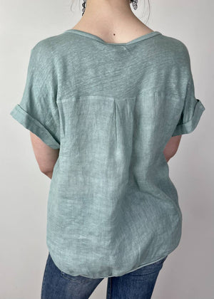 TALIA BENSON Italian Linen T-Shirt With Band One Size - Duck Egg WOMENS TOP - Zabecca Living