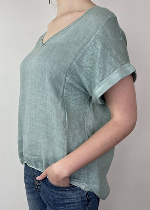 TALIA BENSON Italian Linen T-Shirt With Band One Size - Duck Egg WOMENS TOP - Zabecca Living