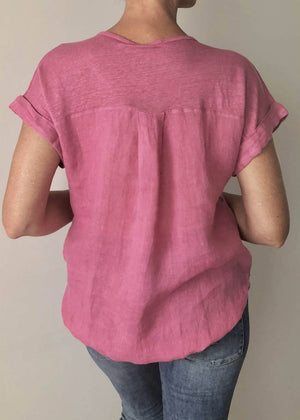 TALIA BENSON Italian Linen T-Shirt With Band One Size - Raspberry Tees - Zabecca Living