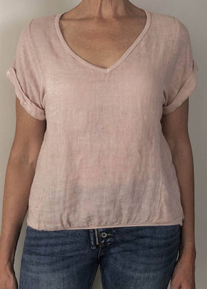 TALIA BENSON Italian Linen T-Shirt With Band One Size - Rose Tees - Zabecca Living
