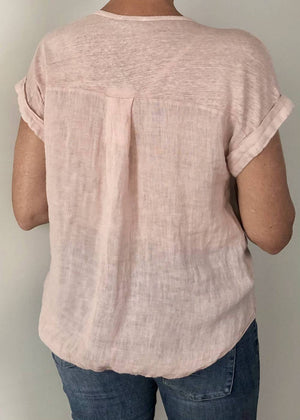TALIA BENSON Italian Linen T-Shirt With Band One Size - Rose Tees - Zabecca Living