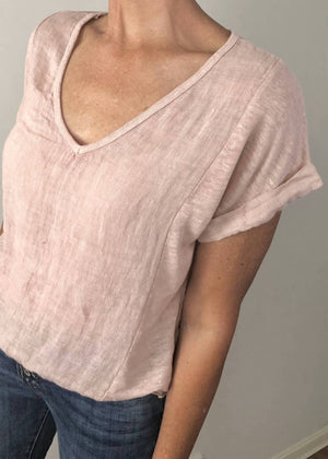 TALIA BENSON Italian Linen T-Shirt With Band One Size - Rose Tees - Zabecca Living