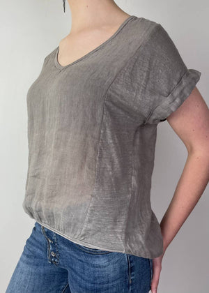 TALIA BENSON Italian Linen T-Shirt With Band One Size - Taupe WOMENS TOP - Zabecca Living