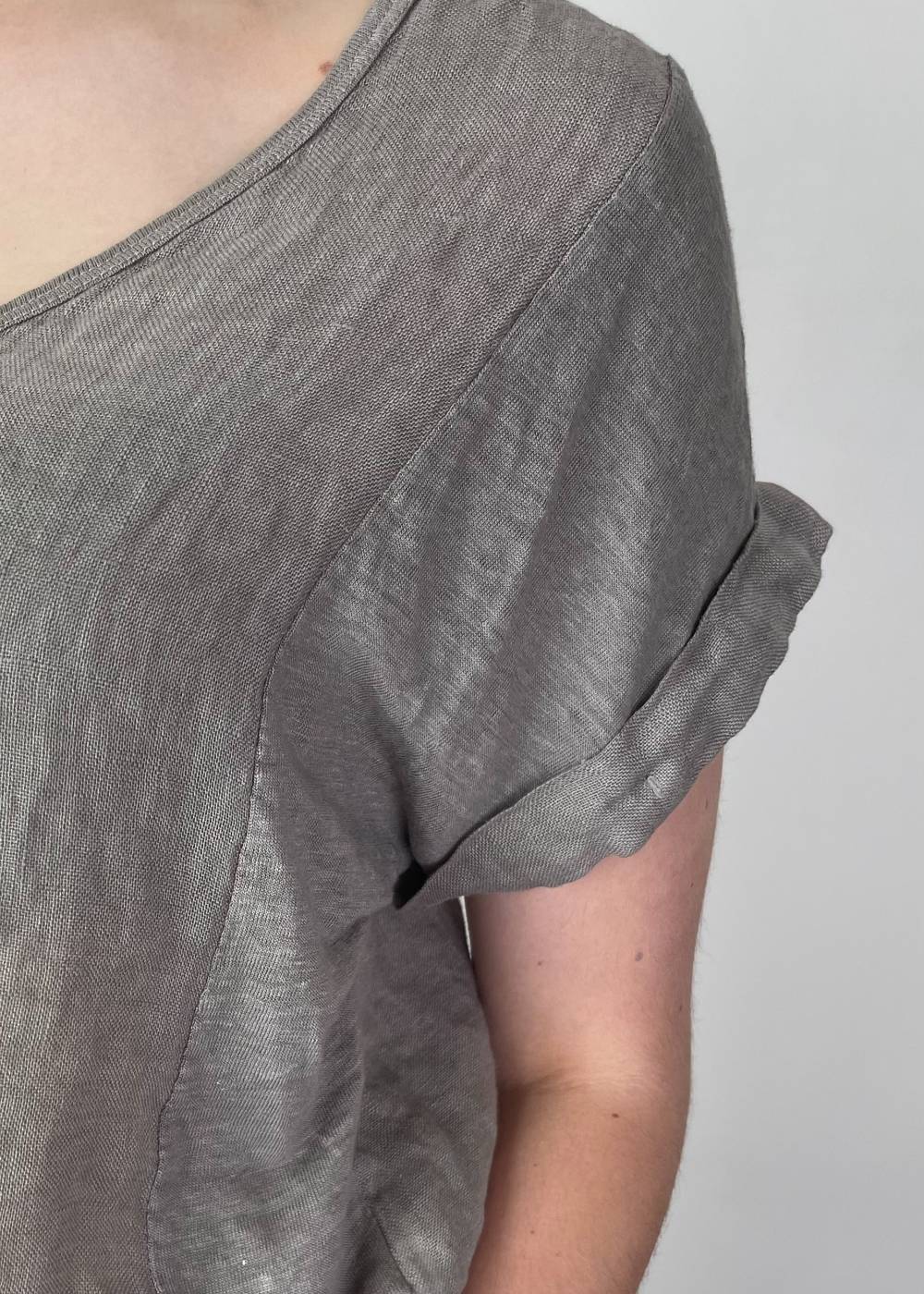 TALIA BENSON Italian Linen T-Shirt With Band One Size - Taupe WOMENS TOP - Zabecca Living