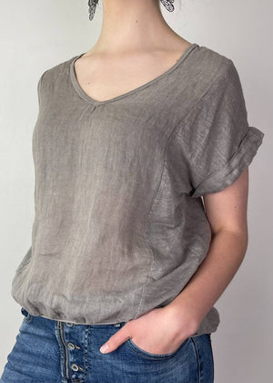 TALIA BENSON Italian Linen T-Shirt With Band One Size - Taupe WOMENS TOP - Zabecca Living