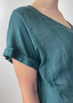 TALIA BENSON Italian Linen T-Shirt With Band One Size - Teal WOMENS TOP - Zabecca Living