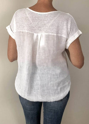 TALIA BENSON Italian Linen T-Shirt With Band One Size - White Tees - Zabecca Living