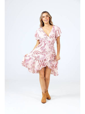 TALISMAN Tarot Wrap Dress - Red Bird Pink DRESS - Zabecca Living