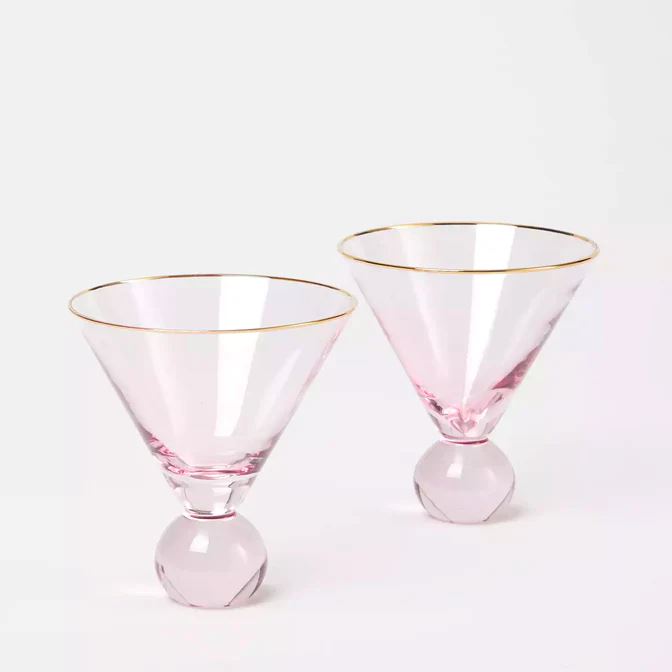 THE SOURCE Lucille Pink Gold Rim Martini Coupe - Set of 2 DRINKWARE - Zabecca Living