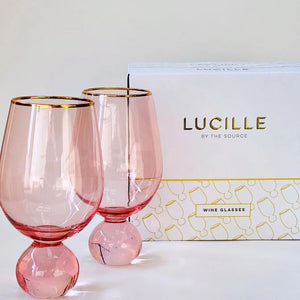 THE SOURCE Lucille Pink Gold Rim Wine - Set of 2 DRINKWARE - Zabecca Living