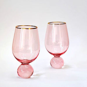 THE SOURCE Lucille Pink Gold Rim Wine - Set of 2 DRINKWARE - Zabecca Living